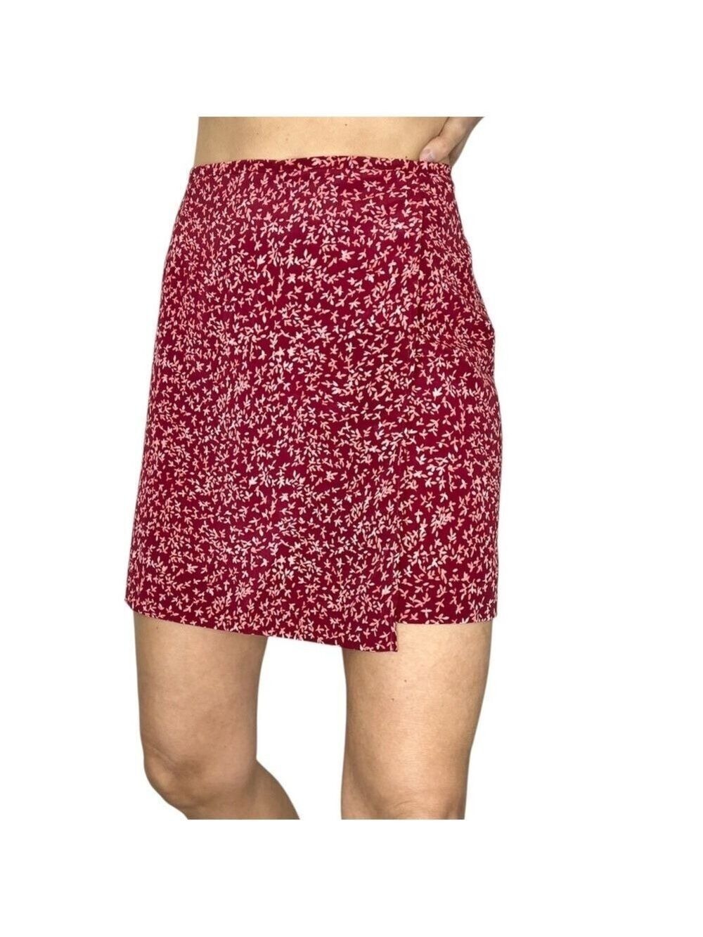 Reitmans wrap style burgundy pink white floral mini skirt short combo skort 13